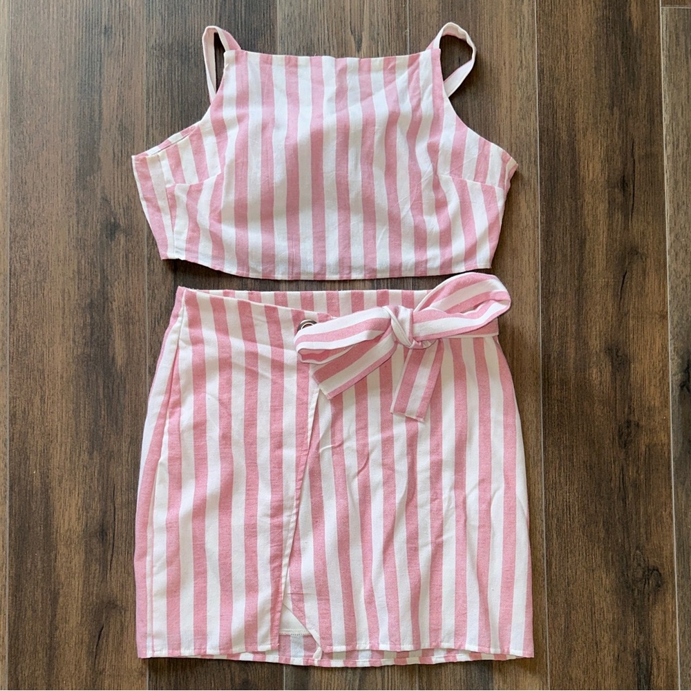 Blue Blush Pink and White Striped Outfit